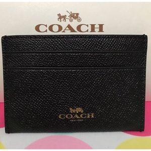 NEW Coach Crossgrain Leather Flat Card Holder